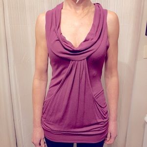 XOXO plum colored form-fitting cowl neck tank 😂